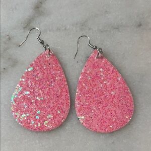 Pink Glitter Teardrop Earrings